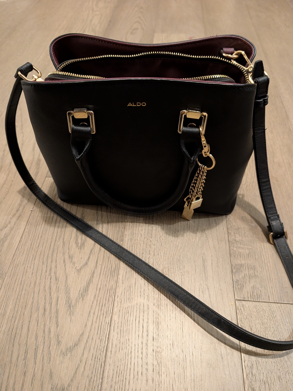 ALDO Black Leather Satchel with Gold Hardware